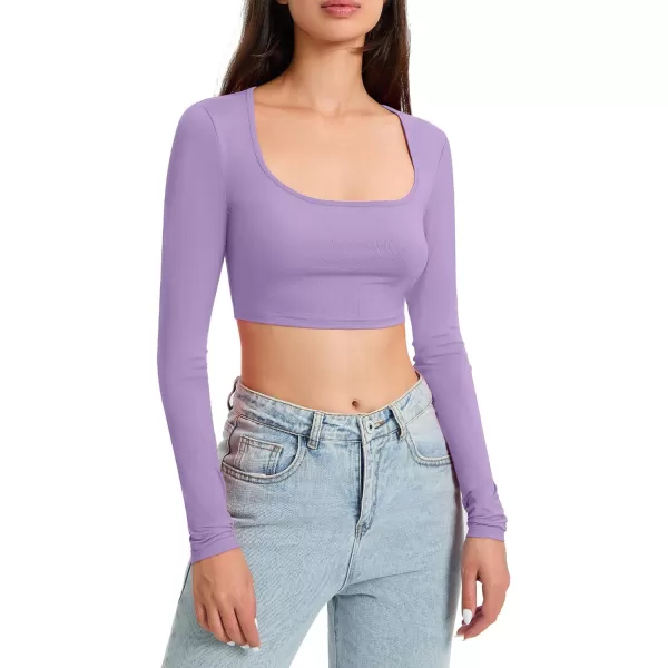 Zando Women's Long Sleeve Crop Top Sexy Square Neck Y2K Going Out Tops for Women Bodycon Fitted Basic T-Shirt Crop Top