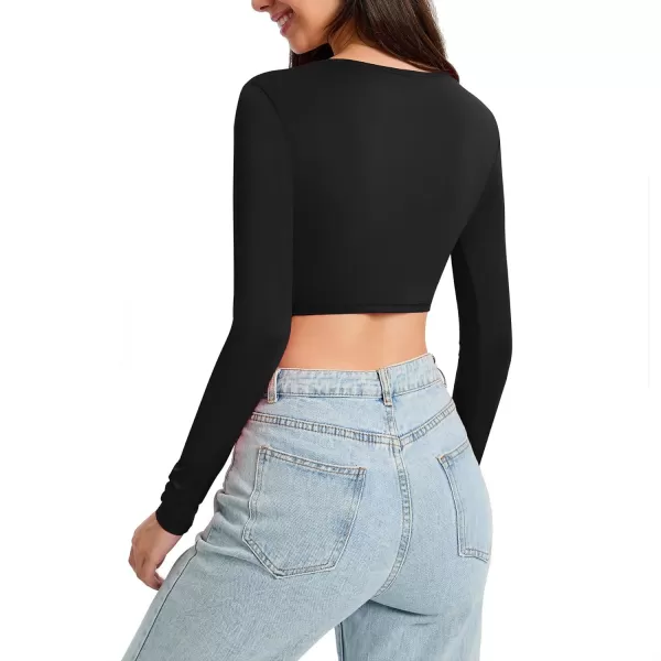 Zando Women's Long Sleeve Crop Top Sexy Square Neck Y2K Going Out Tops for Women Bodycon Fitted Basic T-Shirt Crop Top