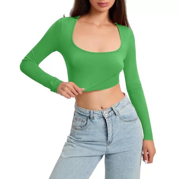 Zando Women's Long Sleeve Crop Top Sexy Square Neck Y2K Going Out Tops for Women Bodycon Fitted Basic T-Shirt Crop Top