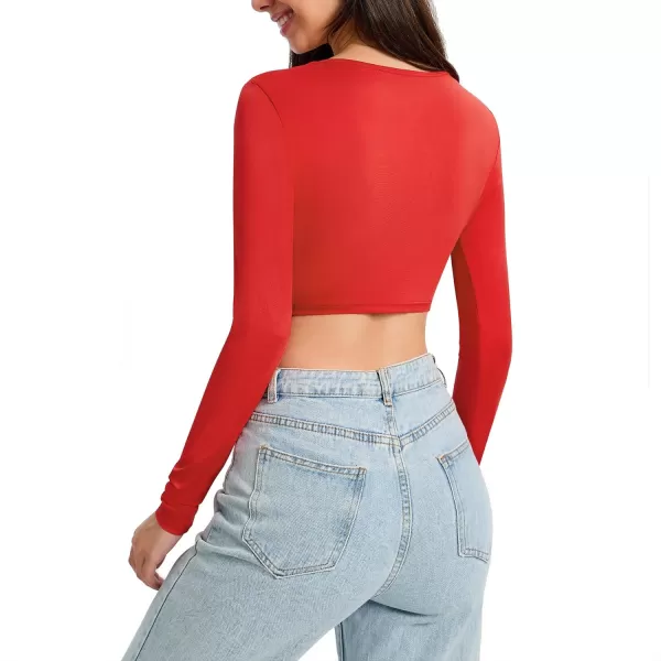 Zando Women's Long Sleeve Crop Top Sexy Square Neck Y2K Going Out Tops for Women Bodycon Fitted Basic T-Shirt Crop Top