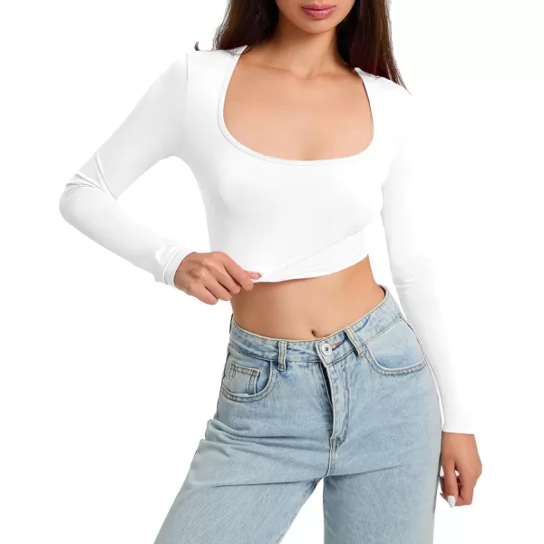 Zando Women's Long Sleeve Crop Top Sexy Square Neck Y2K Going Out Tops for Women Bodycon Fitted Basic T-Shirt Crop Top
