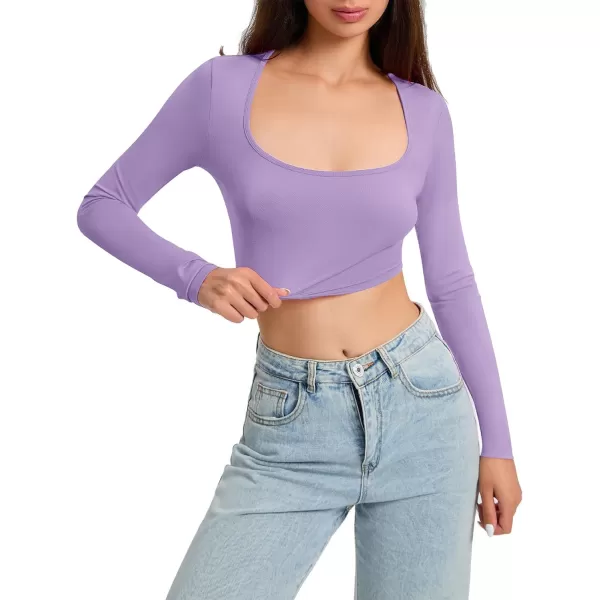 Zando Women's Long Sleeve Crop Top Sexy Square Neck Y2K Going Out Tops for Women Bodycon Fitted Basic T-Shirt Crop Top