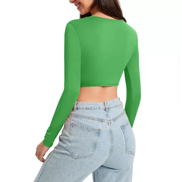 Zando Women's Long Sleeve Crop Top Sexy Square Neck Y2K Going Out Tops for Women Bodycon Fitted Basic T-Shirt Crop Top