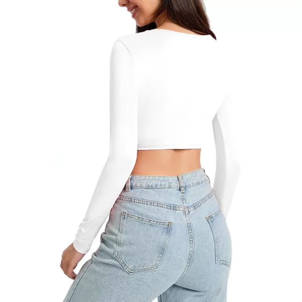 Zando Women's Long Sleeve Crop Top Sexy Square Neck Y2K Going Out Tops for Women Bodycon Fitted Basic T-Shirt Crop Top