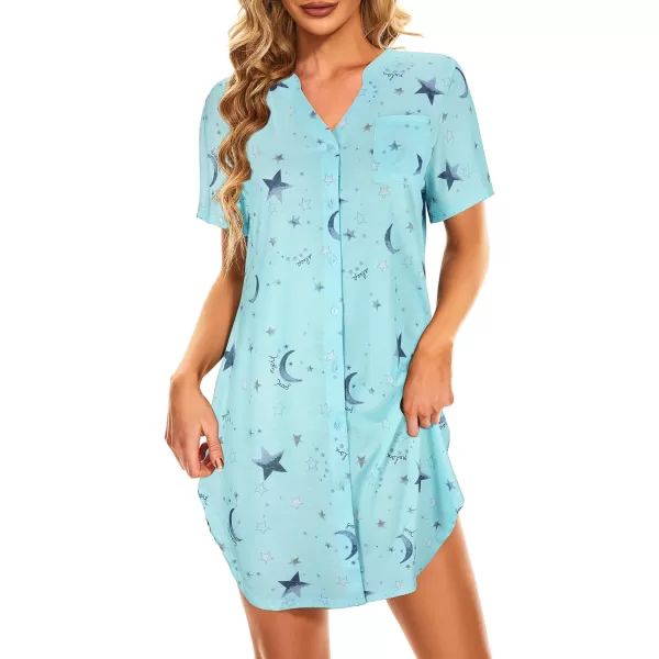 Zando Womens Nightgowns Cartoon Printed Sleep Shirts Cotton Night Gowns Casual Sleepwear Cute Pajamas Long Sleepdress