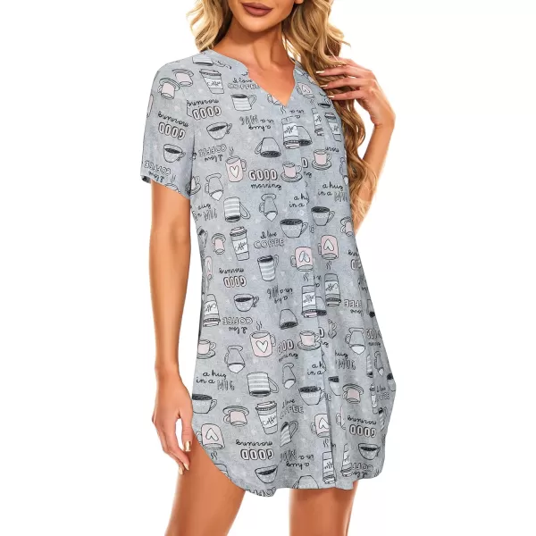 Zando Womens Nightgowns Cartoon Printed Sleep Shirts Cotton Night Gowns Casual Sleepwear Cute Pajamas Long Sleepdress