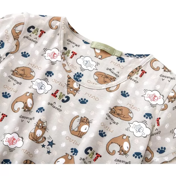 Zando Womens Nightgowns Cartoon Printed Sleep Shirts Cotton Night Gowns Casual Sleepwear Cute Pajamas Long Sleepdress