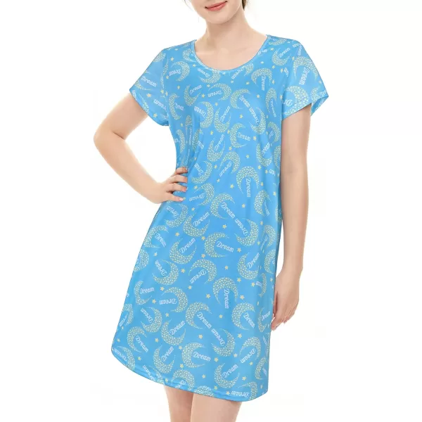 Zando Womens Nightgowns Cartoon Printed Sleep Shirts Cotton Night Gowns Casual Sleepwear Cute Pajamas Long Sleepdress