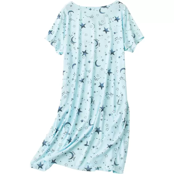 Zando Womens Nightgowns Cartoon Printed Sleep Shirts Cotton Night Gowns Casual Sleepwear Cute Pajamas Long Sleepdress