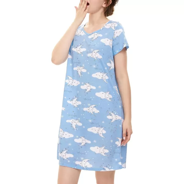 Zando Womens Nightgowns Cartoon Printed Sleep Shirts Cotton Night Gowns Casual Sleepwear Cute Pajamas Long Sleepdress