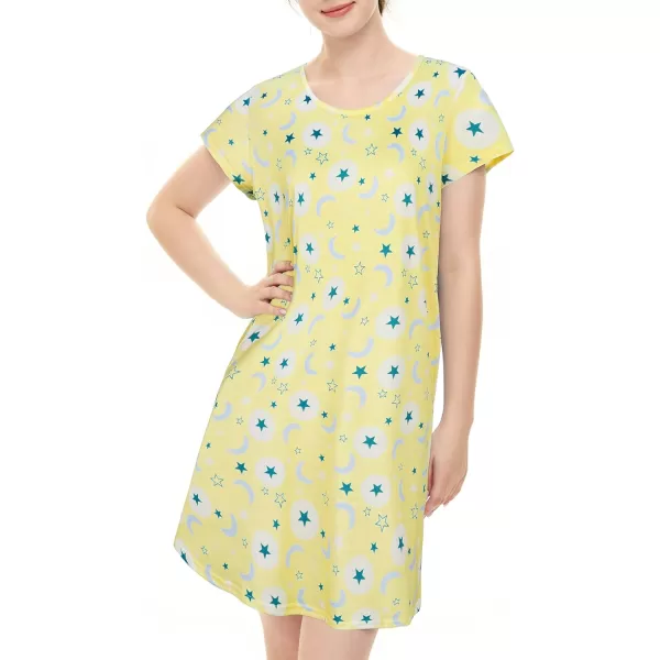 Zando Womens Nightgowns Cartoon Printed Sleep Shirts Cotton Night Gowns Casual Sleepwear Cute Pajamas Long Sleepdress