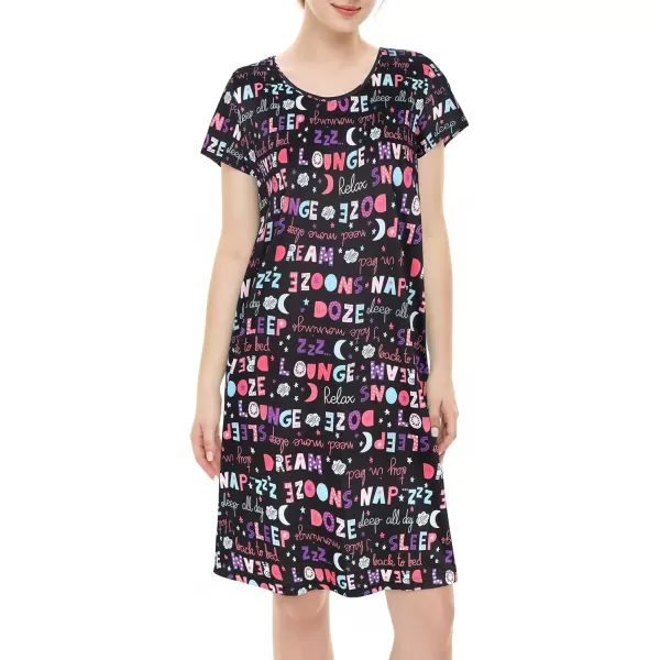 Zando Womens Nightgowns Cartoon Printed Sleep Shirts Cotton Night Gowns Casual Sleepwear Cute Pajamas Long Sleepdress