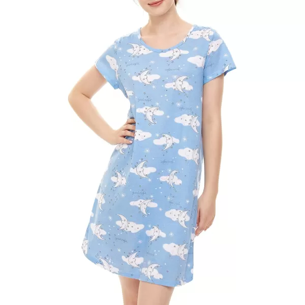 Zando Womens Nightgowns Cartoon Printed Sleep Shirts Cotton Night Gowns Casual Sleepwear Cute Pajamas Long Sleepdress