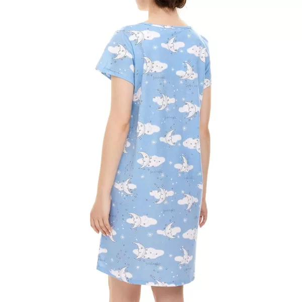 Zando Womens Nightgowns Cartoon Printed Sleep Shirts Cotton Night Gowns Casual Sleepwear Cute Pajamas Long Sleepdress