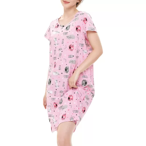 Zando Womens Nightgowns Cartoon Printed Sleep Shirts Cotton Night Gowns Casual Sleepwear Cute Pajamas Long Sleepdress