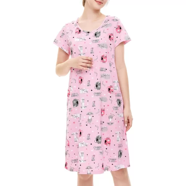Zando Womens Nightgowns Cartoon Printed Sleep Shirts Cotton Night Gowns Casual Sleepwear Cute Pajamas Long Sleepdress