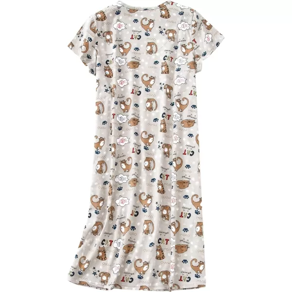 Zando Womens Nightgowns Cartoon Printed Sleep Shirts Cotton Night Gowns Casual Sleepwear Cute Pajamas Long Sleepdress