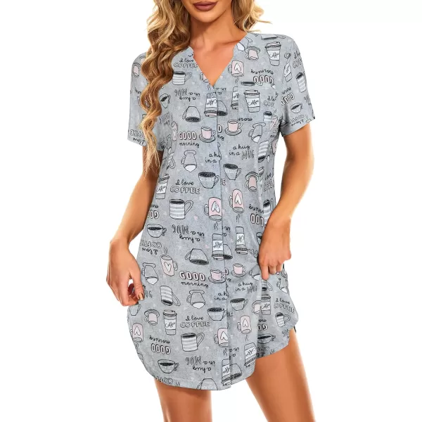 Zando Womens Nightgowns Cartoon Printed Sleep Shirts Cotton Night Gowns Casual Sleepwear Cute Pajamas Long Sleepdress