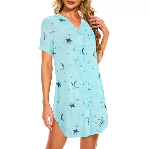 Zando Womens Nightgowns Cartoon Printed Sleep Shirts Cotton Night Gowns Casual Sleepwear Cute Pajamas Long Sleepdress