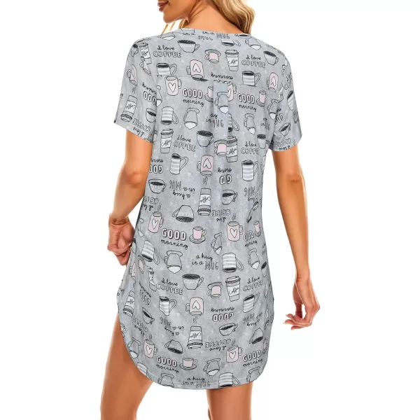 Zando Womens Nightgowns Cartoon Printed Sleep Shirts Cotton Night Gowns Casual Sleepwear Cute Pajamas Long Sleepdress