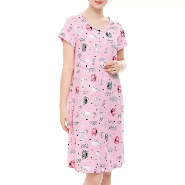 Zando Womens Nightgowns Cartoon Printed Sleep Shirts Cotton Night Gowns Casual Sleepwear Cute Pajamas Long Sleepdress