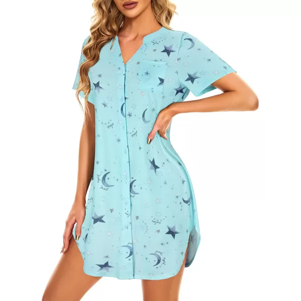 Zando Womens Nightgowns Cartoon Printed Sleep Shirts Cotton Night Gowns Casual Sleepwear Cute Pajamas Long Sleepdress