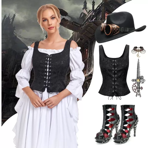 Zando Women's Renaissance Corset Vest Medieval Corsets Top Pirate Cosplay Costume Steampunk Gothic Bustiers Tank Top