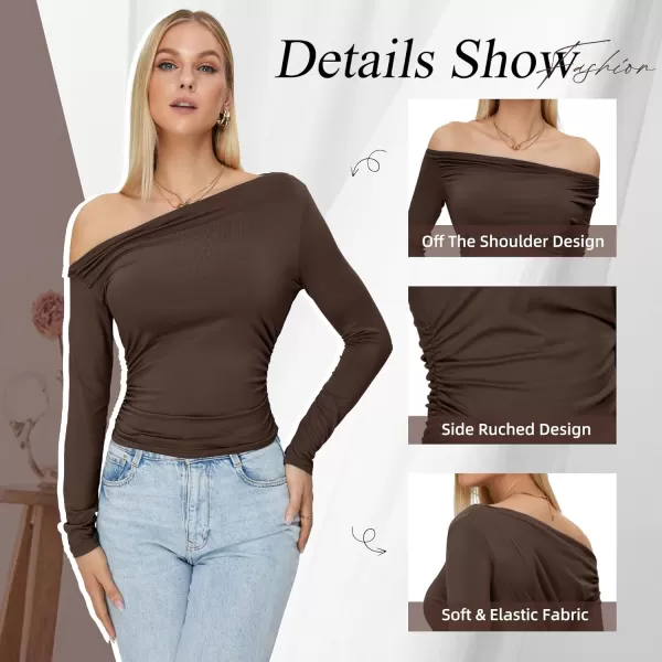 Zando Women's Sexy Off The Shoulder Top Casual Off Shoulder Long Sleeve Top Slim Fit Long Sleeve Going Out Tops