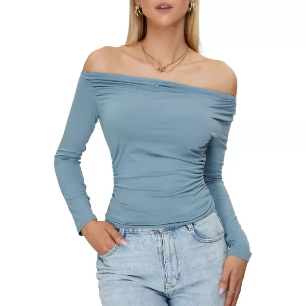 Zando Women's Sexy Off The Shoulder Top Casual Off Shoulder Long Sleeve Top Slim Fit Long Sleeve Going Out Tops