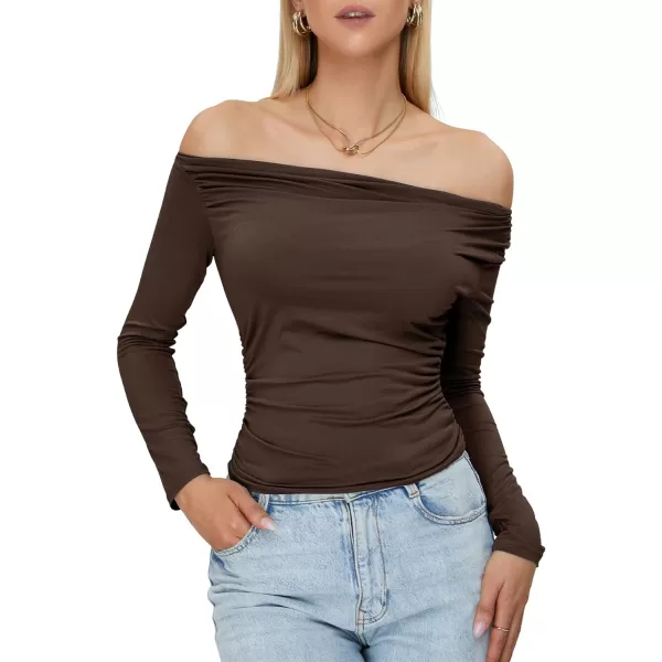 Zando Women's Sexy Off The Shoulder Top Casual Off Shoulder Long Sleeve Top Slim Fit Long Sleeve Going Out Tops