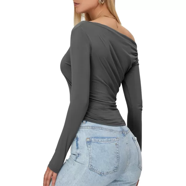 Zando Women's Sexy Off The Shoulder Top Casual Off Shoulder Long Sleeve Top Slim Fit Long Sleeve Going Out Tops