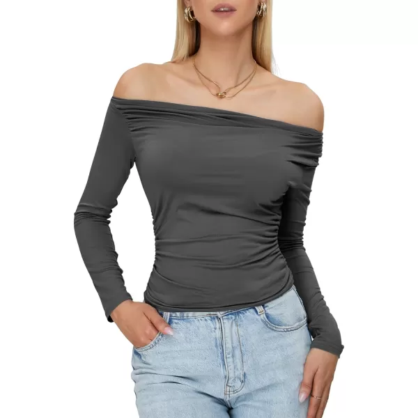 Zando Women's Sexy Off The Shoulder Top Casual Off Shoulder Long Sleeve Top Slim Fit Long Sleeve Going Out Tops