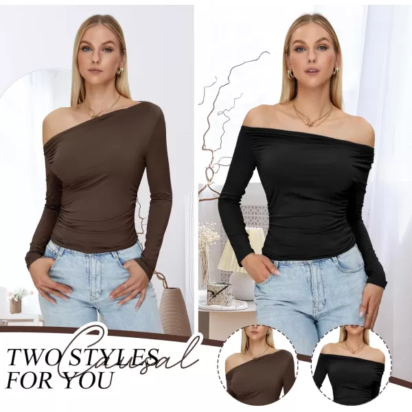 Zando Women's Sexy Off The Shoulder Top Casual Off Shoulder Long Sleeve Top Slim Fit Long Sleeve Going Out Tops