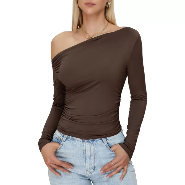 Zando Women's Sexy Off The Shoulder Top Casual Off Shoulder Long Sleeve Top Slim Fit Long Sleeve Going Out Tops