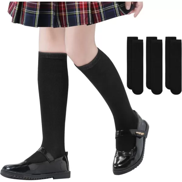 Zando 3 Pairs Girls Knee High Socks Cotton School Uniform Socks Kids Soccer Socks Outdoor Long Tube Socks 3-14 Years