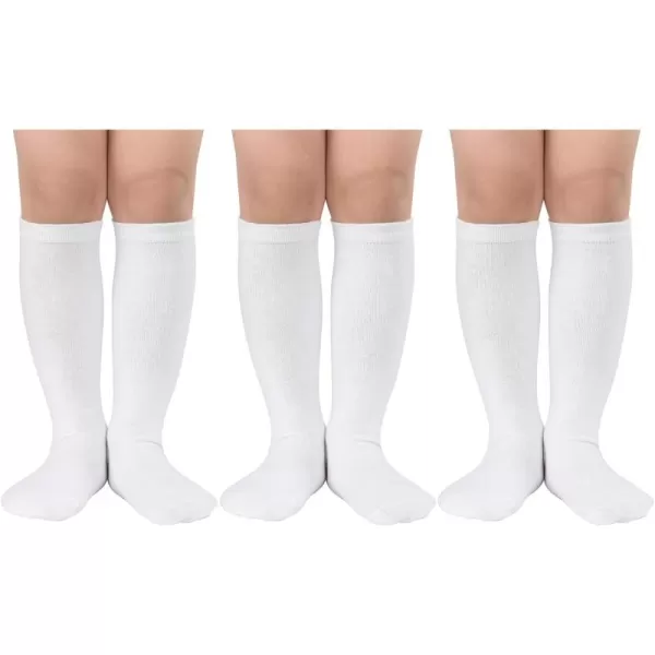 Zando 3 Pairs Girls Knee High Socks Cotton School Uniform Socks Kids Soccer Socks Outdoor Long Tube Socks 3-14 Years