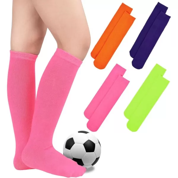 Zando 4 Pairs Kids Soccer Socks Baseball Softball Socks Youth Athletic Socks Boys Girls Knee High Socks 4-10 Years
