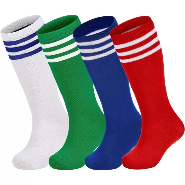 Zando 4 Pairs Kids Soccer Socks Baseball Softball Socks Youth Athletic Socks Boys Girls Knee High Socks 4-10 Years