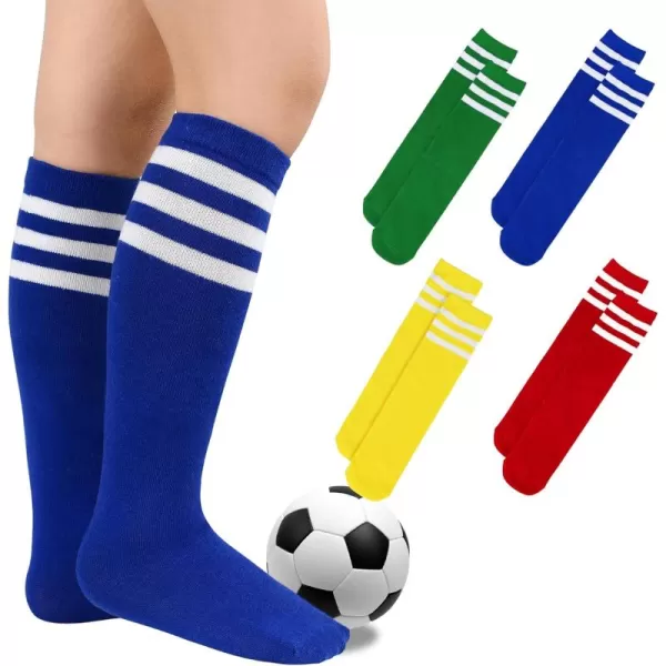 Zando 4 Pairs Kids Soccer Socks Baseball Softball Socks Youth Athletic Socks Boys Girls Knee High Socks 4-10 Years