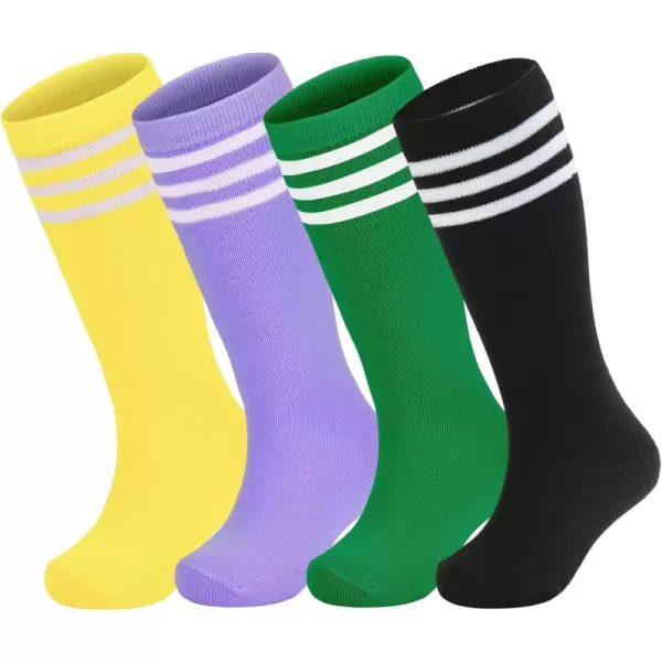 Zando 4 Pairs Kids Soccer Socks Baseball Softball Socks Youth Athletic Socks Boys Girls Knee High Socks 4-10 Years