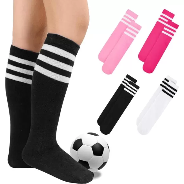 Zando 4 Pairs Kids Soccer Socks Baseball Softball Socks Youth Athletic Socks Boys Girls Knee High Socks 4-10 Years