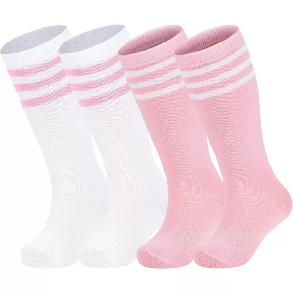 Zando 4 Pairs Kids Soccer Socks Baseball Softball Socks Youth Athletic Socks Boys Girls Knee High Socks 4-10 Years