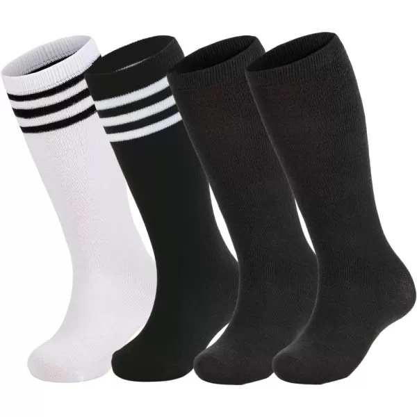 Zando 4 Pairs Kids Soccer Socks Baseball Softball Socks Youth Athletic Socks Boys Girls Knee High Socks 4-10 Years