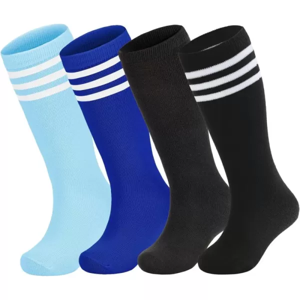 Zando 4 Pairs Kids Soccer Socks Baseball Softball Socks Youth Athletic Socks Boys Girls Knee High Socks 4-10 Years