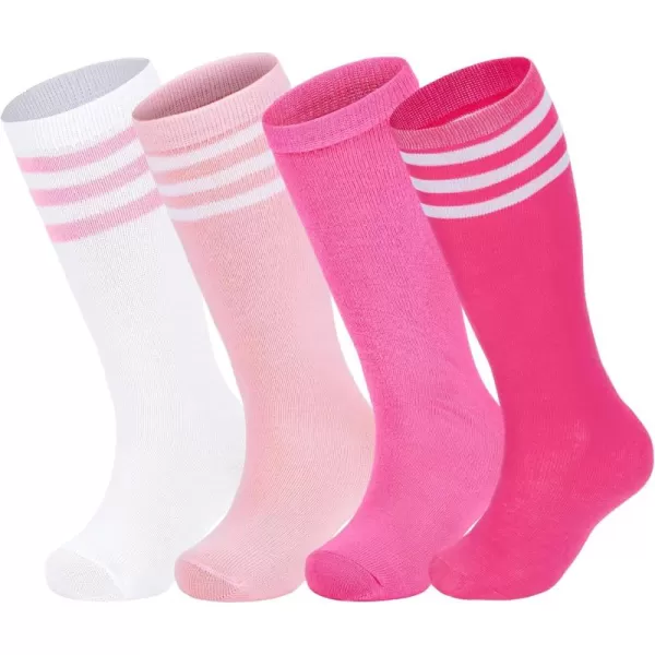 Zando 4 Pairs Kids Soccer Socks Baseball Softball Socks Youth Athletic Socks Boys Girls Knee High Socks 4-10 Years