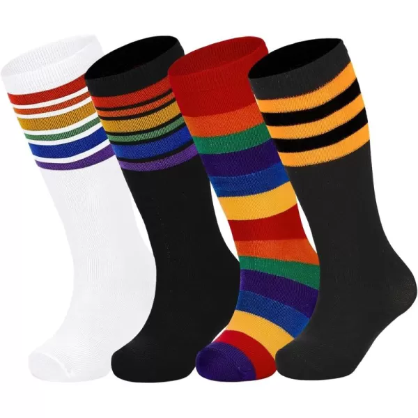 Zando 4 Pairs Kids Soccer Socks Baseball Softball Socks Youth Athletic Socks Boys Girls Knee High Socks 4-10 Years