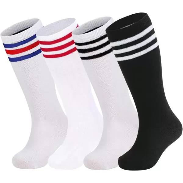 Zando 4 Pairs Kids Soccer Socks Baseball Softball Socks Youth Athletic Socks Boys Girls Knee High Socks 4-10 Years