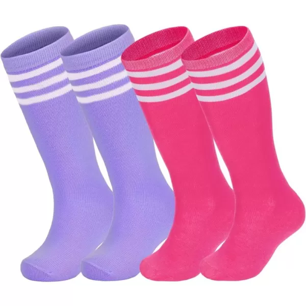 Zando 4 Pairs Kids Soccer Socks Baseball Softball Socks Youth Athletic Socks Boys Girls Knee High Socks 4-10 Years