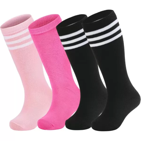 Zando 4 Pairs Kids Soccer Socks Baseball Softball Socks Youth Athletic Socks Boys Girls Knee High Socks 4-10 Years