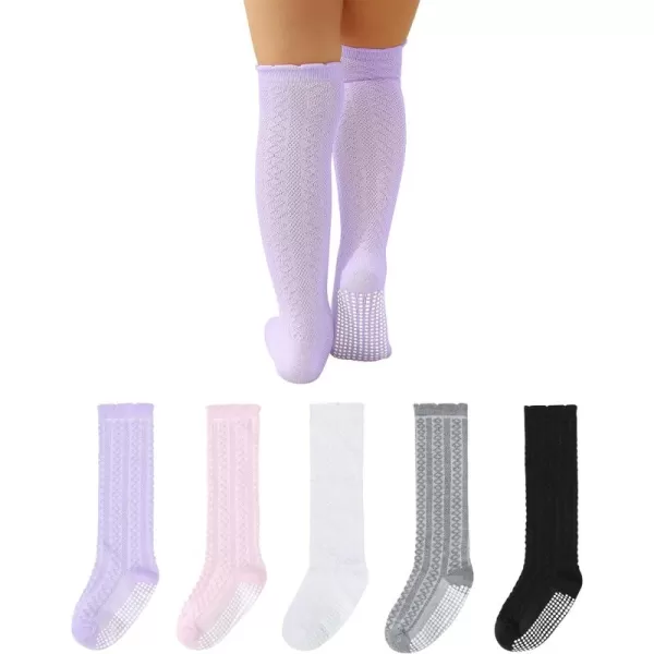 Zando Baby Girl Socks Cotton Baby Knee High Socks Cute Ruffle Socks for Toddler Girls Infant Uniform Stockings Seamless